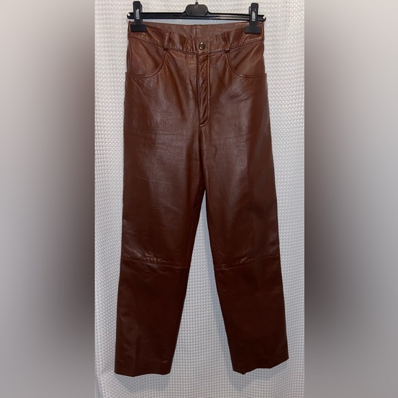 Women’s BOD & Christensen high waisted straight leg brown leather pants‎ size 8 - Picture 1 of 11